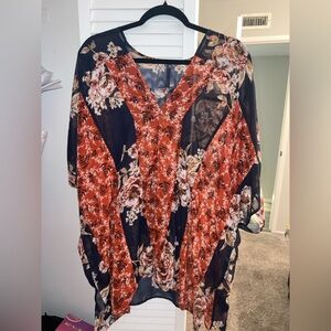Blue and Orange Asymmetrical Tunic with Relaxed Fit